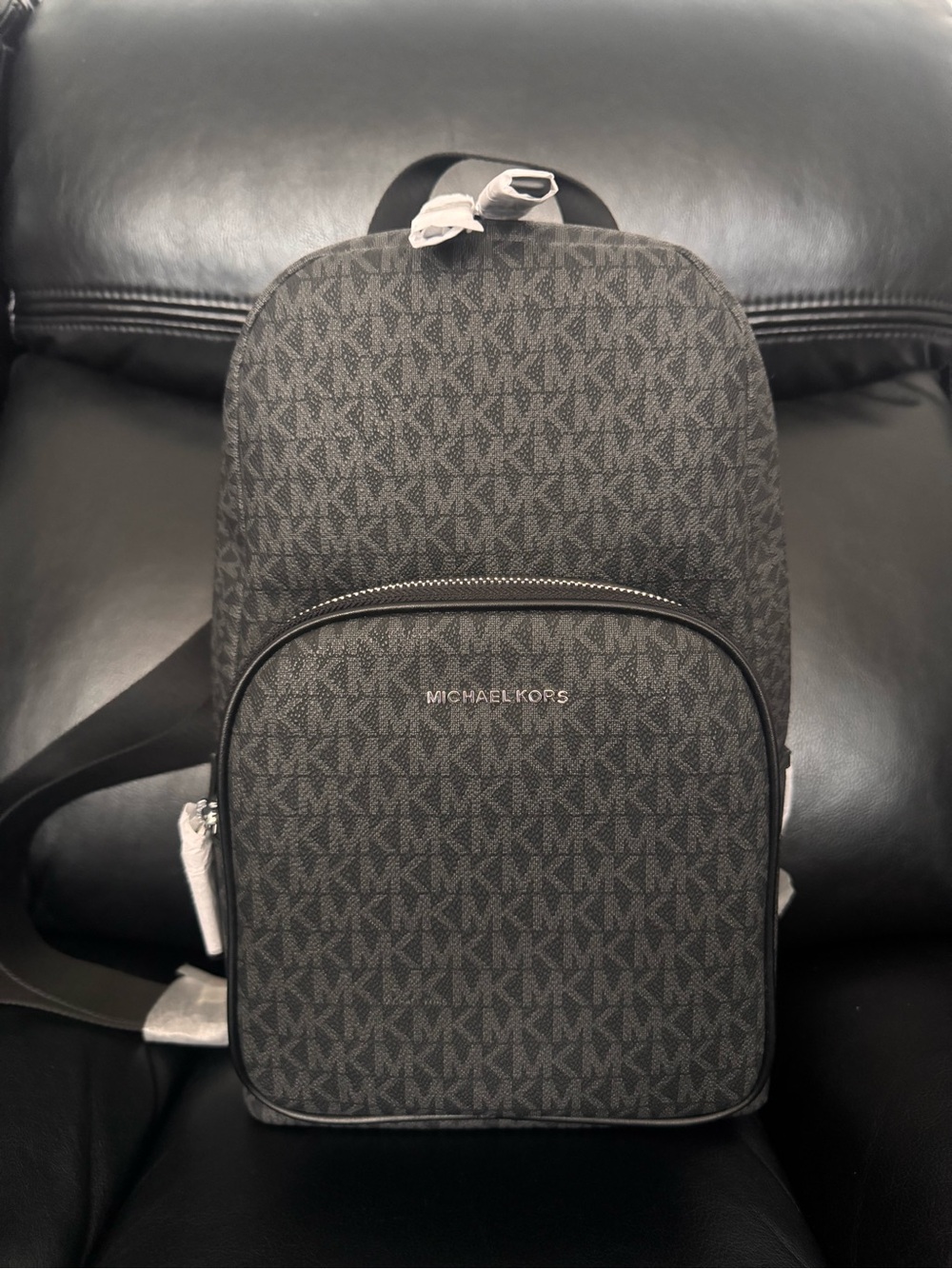 NEW Michael Kors Black and Dark Gray MK Logo Backpack